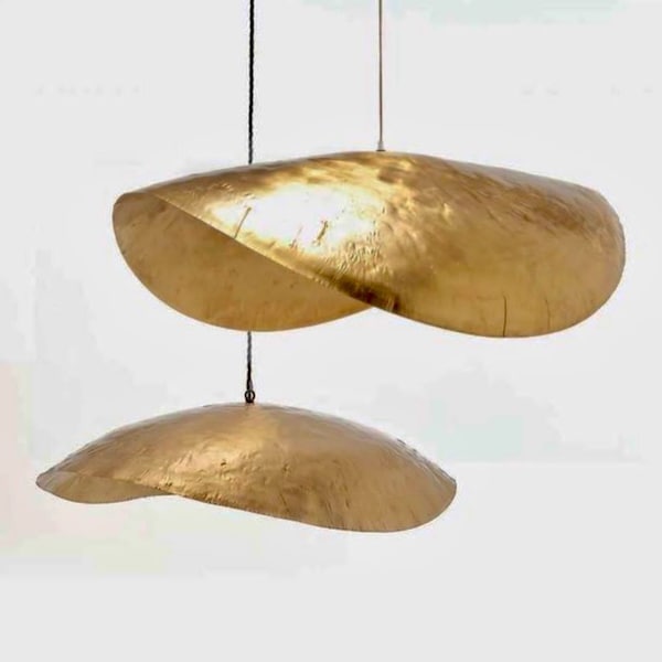 Brass Pendant Light, hammered Brass Light Fixture, Lotus lamp suspension