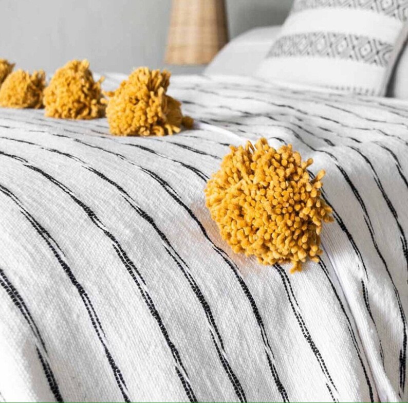 Moroccan Pom Pom Blanket Pom Poms Moroccan Throw Blanket Etsy