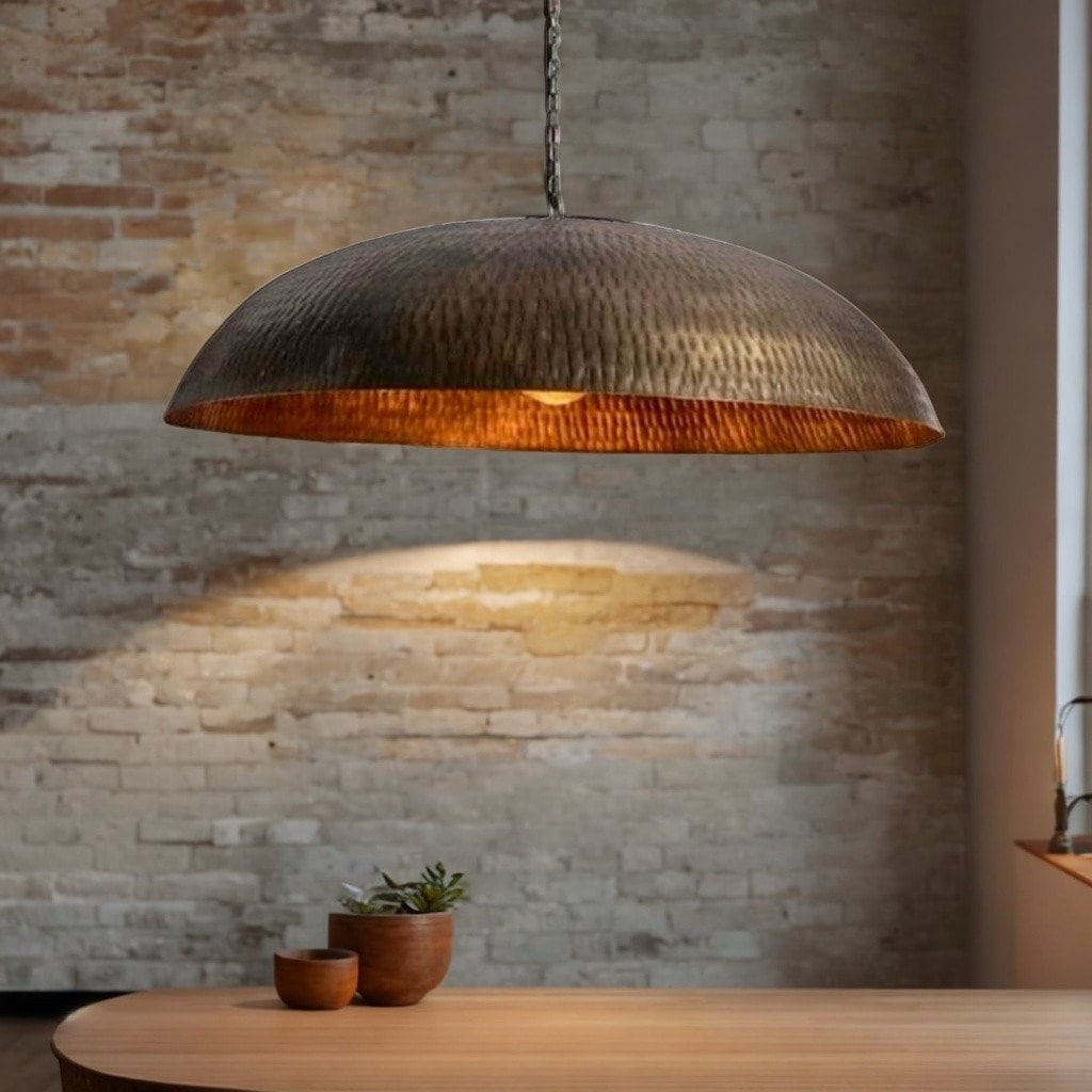 Hammered Antique Brass Dome Light Fixture, Handmade Pendant Light, Brass Oxide Ceiling Lamp, Solid Brass Dome, Moroccan Oxide Light