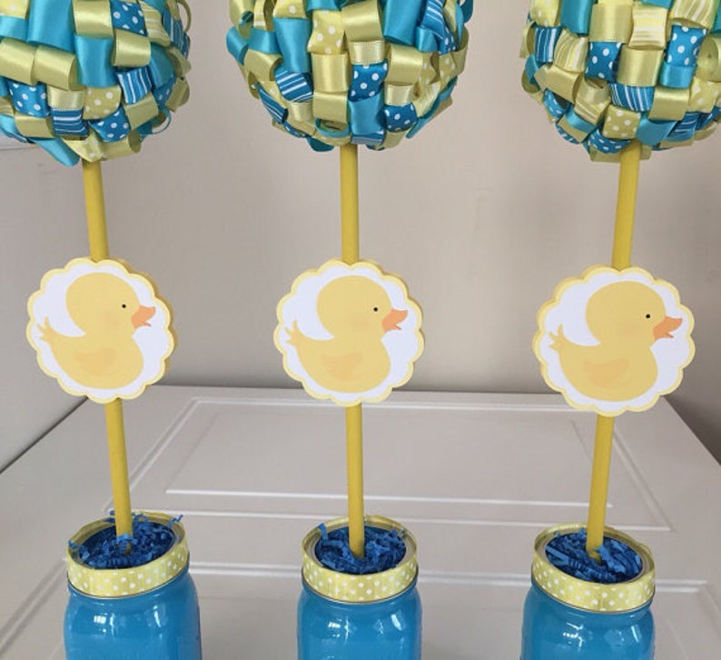 Yellow Duck Baby Shower Duck Ribbon Topiary Centerpieces One Etsy
