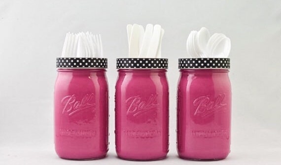 Pink Mason Jars Minnie Birthday Decoration Painted Mason Jars Etsy