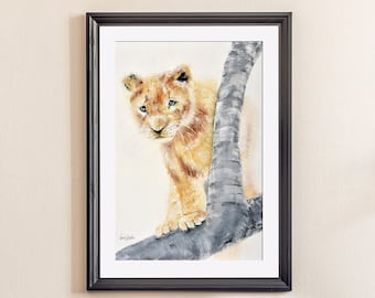 Lion Cub Oil Finger Painting Canvas Print, Baby Lion Wildlife Nursery Framed Fine Art Print from Art Instantly