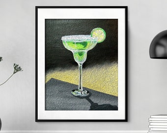 Retro Margarita Bar Art Oil Painting Canvas Print, Vintage Cocktail Framed Fine Art Print from Art Instantly