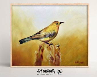 Yellow Bird Goldfinch Digital Print, Traditional Audubon Oil Painting Printable Wall Art From Art Instantly