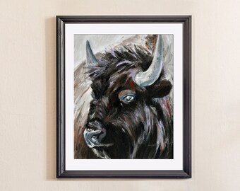Buffalo Southwestern Wildlife Oil Painting Canvas Print, Rustic Western Bison Framed Fine Art Print from Art Instantly