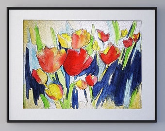 Abstract Floral Poppy Watercolor Painting Canvas Print, Large Mixed Media Flowers Modern Poppies Framed Fine Art Print From Art Instantly