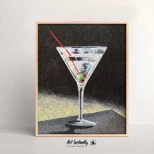 Retro Martini Bar Cart Print: Trendy Kitchen Art (Digital Download)