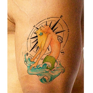 Compass Rose Mermaid Tattoo Design-Instant Download Printable Tattoo Illustration from Art Instantly