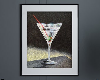Retro Martini Bar Art Oil Painting Canvas Print, Vintage Cocktail Framed Fine Art Print from Art Instantly