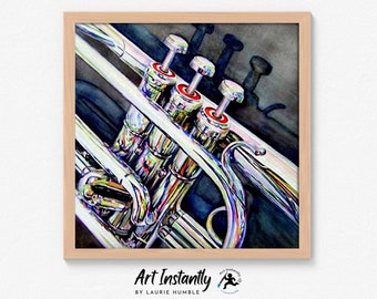 Trumpet Oil Painting Print: Jazz Music Room Wall Art (digital