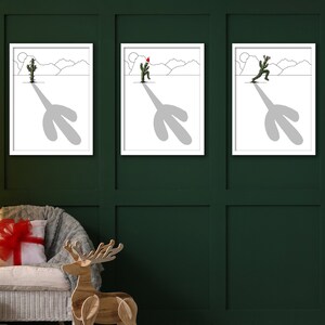 Minimalist Christmas Cactus Set Of 3 Digital Prints Minimalist Line Art Funny Christmas Decor Triptych Printable Wall Art Instantly