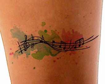 TATTOO ART - アート・デザイン・音楽 水彩画の音符タトゥーデザイン：抽象的な印刷可能なアート（デジタル