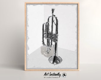 Pintura texturizada de trompeta: Arte de jazz para sala (impresión digital)