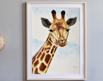 Baby Giraffe Oil Finger Painting Canvas Print, Young Giraffe Wildlife Framed Fine Art Print from Art Instantly