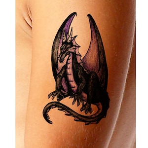 Black Dragon Tattoo Design Purple Dragon Printable Tattoo Illustration from Art Instantly