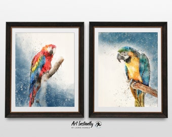 Parrot Watercolor Painting Set: Tropical Macaw Bird Art (Digital Download)