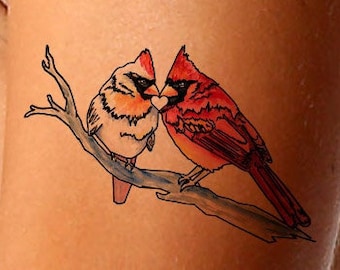 Cardinal Tattoo, Bird Tattoo, Pair of Cardinals,  Heart Tattoo, Tattoo Design from Art Instantly