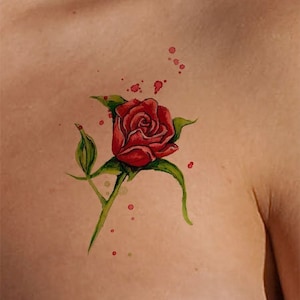 赤いバラのタトゥーデザイン、即時ダウンロード、Art Instantlyから印刷可能な花のタトゥーイラスト