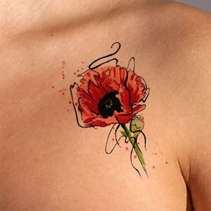 Poppy Floral Tattoo Design Instant Download Flower Printable Tattoo Illustration from Art Instantly