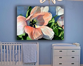 Oversized Tulip Floral Watercolor Painting Canvas Print, Large Flower Framed Above Bed Fine Art Print from Art Instantly