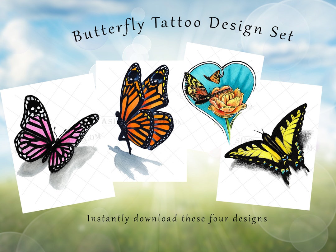 Set of 4 Butterfly Tattoo Designs Instant Download 3D Printable Tattoo ...