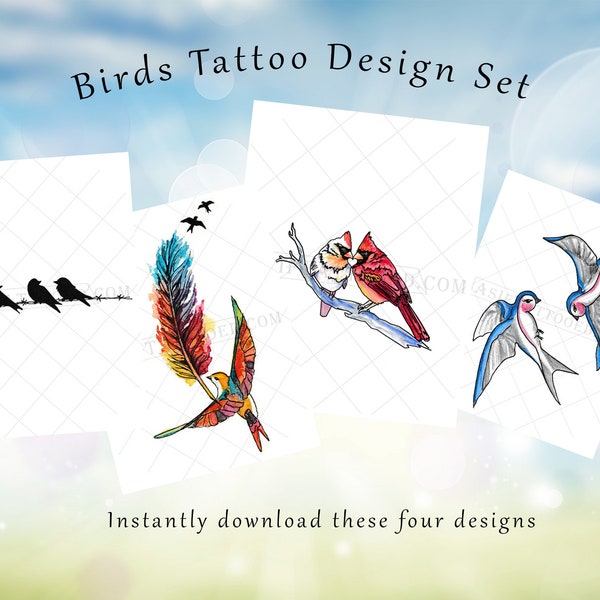 Set of 4, Bird Tattoo, Tattoo for Women,  Armband Tattoo, Wrist Tattoo from Art Instantly