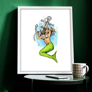 Mermaid Tattoo Flash Digital Print Anchor Inspirational Tattoo Style Printable Wall Art Instantly Nautical Flash Tattoo Illustration