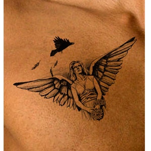 Angel Tattoo, Raven Tattoo, Tattoo Design, Tattoo Printable from Art Instantly image 1