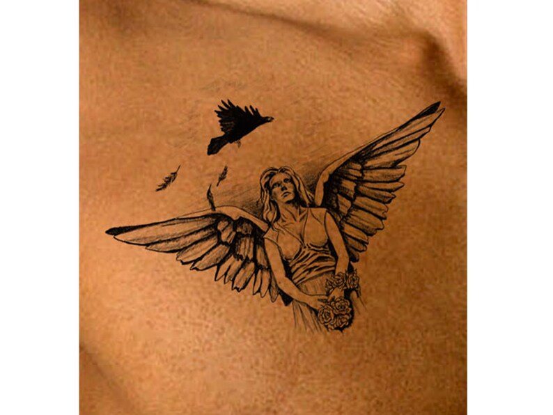 Angel Tattoo, Raven Tattoo, Tattoo Design, Tattoo Printable from Art Instantly image 1