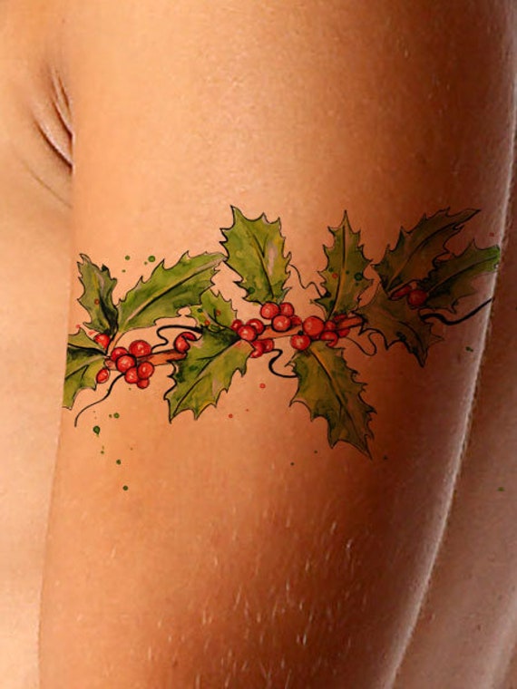 Christmas Tattoo Design Holly Holiday Digital Instant - Etsy Sweden