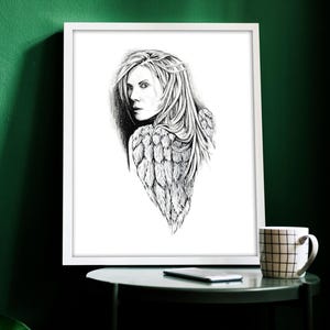 Warrior Angel Tattoo Flash Digital Print Black And White Valkyrie Tattoo Style Printable Wall Art Instantly Flash Tattoo Illustration