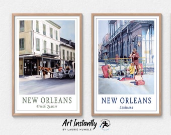 Set Of 2 New Orleans Travel Posters, French Quarter New Orleans Art, Affordable Art Digital Prints from Art Instantly