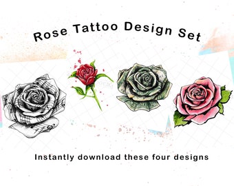 Rose Tattoo, Tattoo For Women, Set of 4, Flower Tattoo, Tattoo Designs from Art Instantly