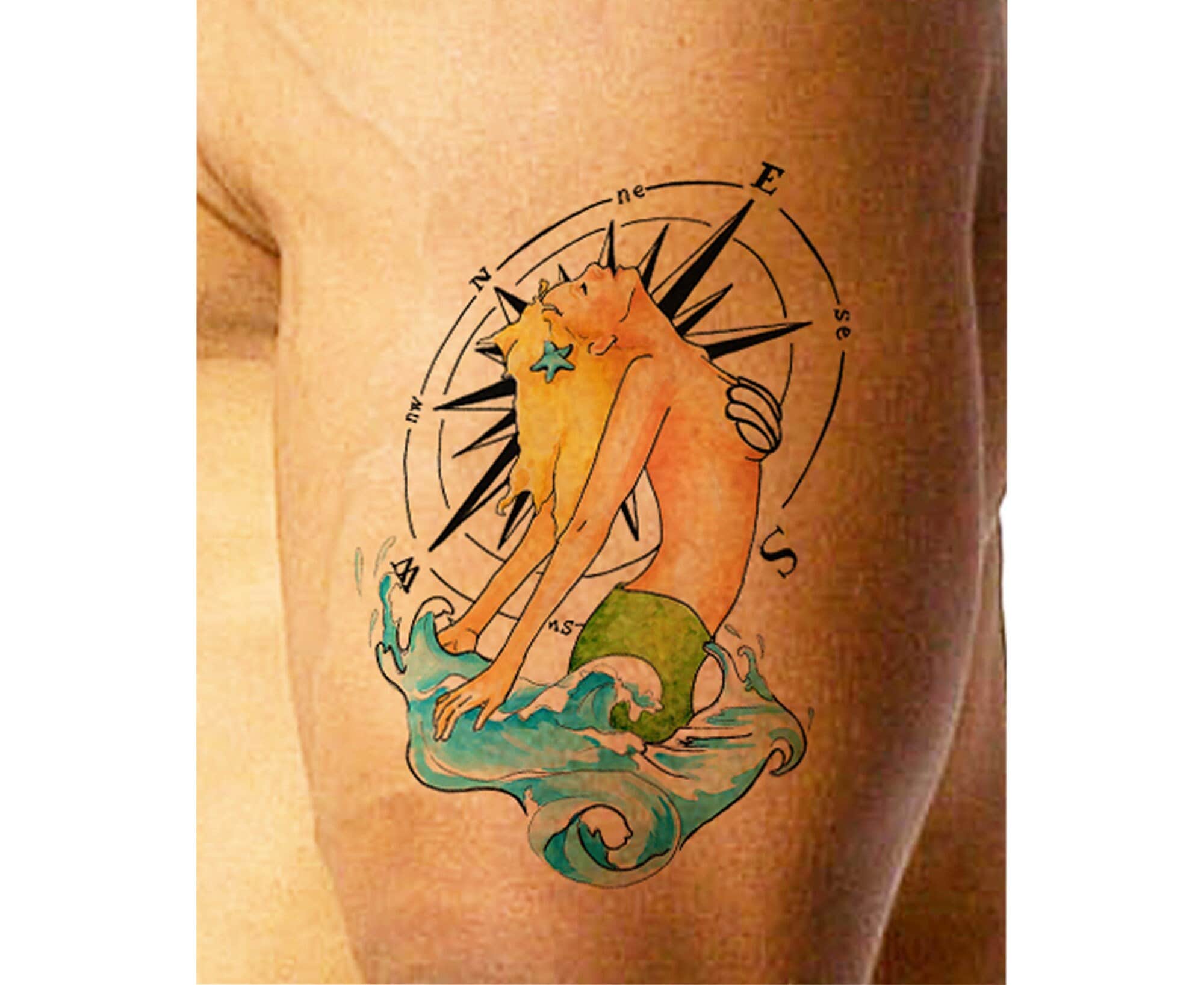 Compass Rose Mermaid Tattoo Tattoo Design Chest Tattoo - Etsy Finland