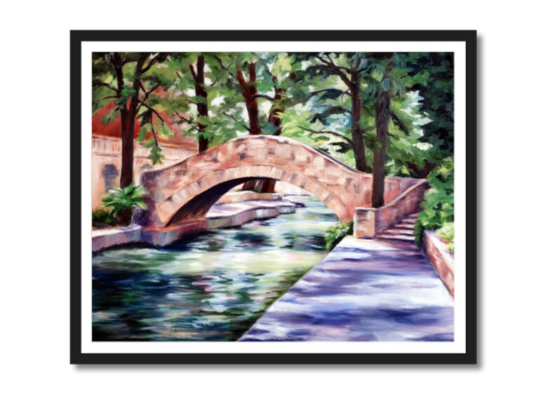 San Antonio Riverwalk Oil Painting Canvas Print, Large Texas Landscape