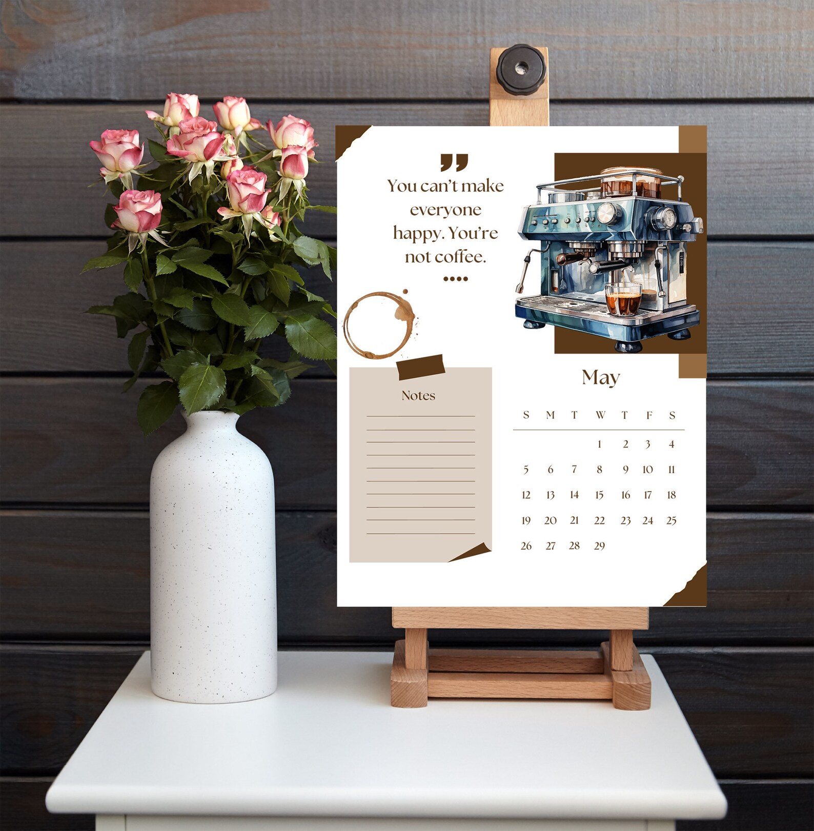 Printable 2024 Calendar, Espresso Desk Calendar, Coffee Calendar