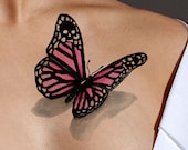 3D Pink Butterfly Tattoo Design-Instant Download Tattoo Illustration from Art Instantly