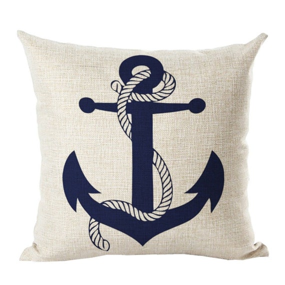 Anchor Beach Nautical Theme Pillow Cover Sea Shells Ocean Etsy