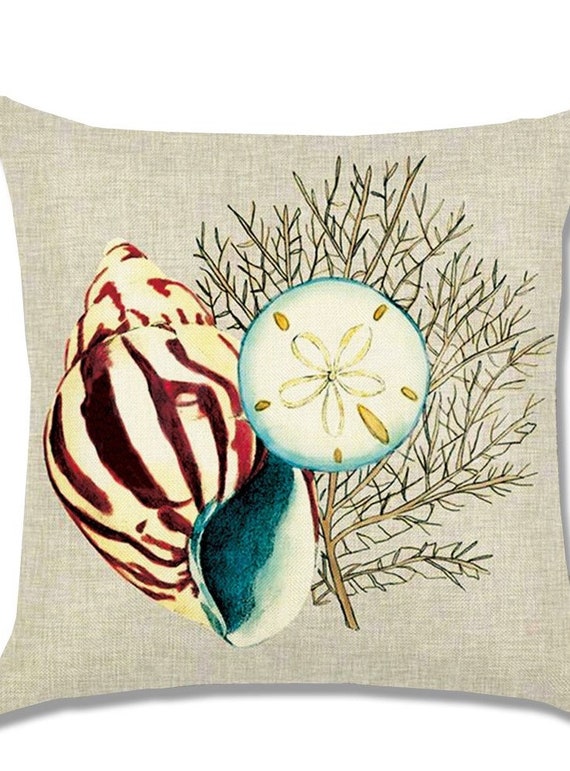 Beach Nautical Theme Pillow Cover Sand Sea Shells Coral Etsy