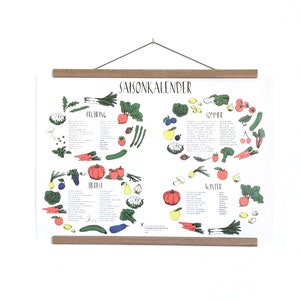 Seasonal calendar poster for local fruit and vegetables in A2 format as a wall calendar for kitchen and living room