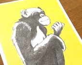 Postkarte Illustration A6 Tiermotiv Affe im Format A6 - umweltbewusster Riso Print (Risografie, handgefertigt)