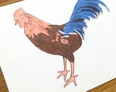 Postkarte Illustration A6 Tiermotiv Huhn im Format A6 - umweltbewusster Riso Print (Risografie, handgefertigt)