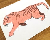 Postkarte Illustration A6 Tiermotiv Tiger im Format A6 - Riso Print (Risografie, handgefertigt)