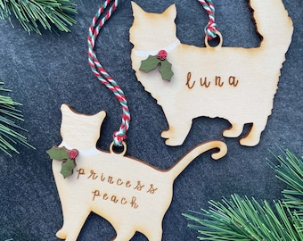 Cat Ornament, Personalized Gifts, Cat Memorial, Birch Wood (Standing shape)