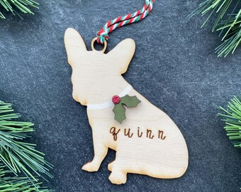 French Bulldog Ornament, Personalized dog gifts, Custom Birch wood