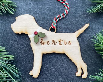 Border Terrier Ornament, Personalized dog gifts, Custom Birch wood