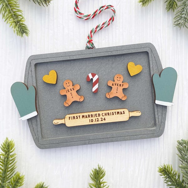 First Christmas Married Ornament, Custom Wedding Gifts for Newlyweds, Add Dog or Pets