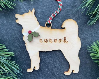 Alaskan Malamute Ornament, Personalized dog gifts, Custom Birch wood