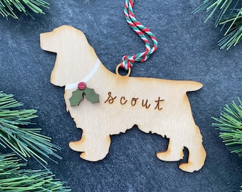 Cocker Spaniel Ornament, Personalized dog gifts, Custom Birch wood