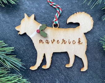 Husky Ornament, Personalized dog gifts, Custom Birch wood